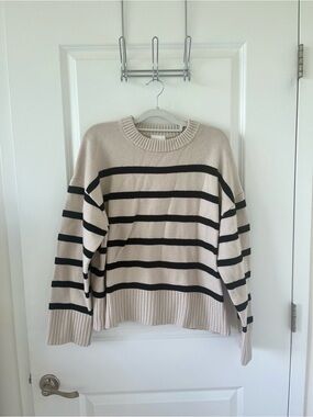 H&M Cream and Black Striped Crewneck Sweater